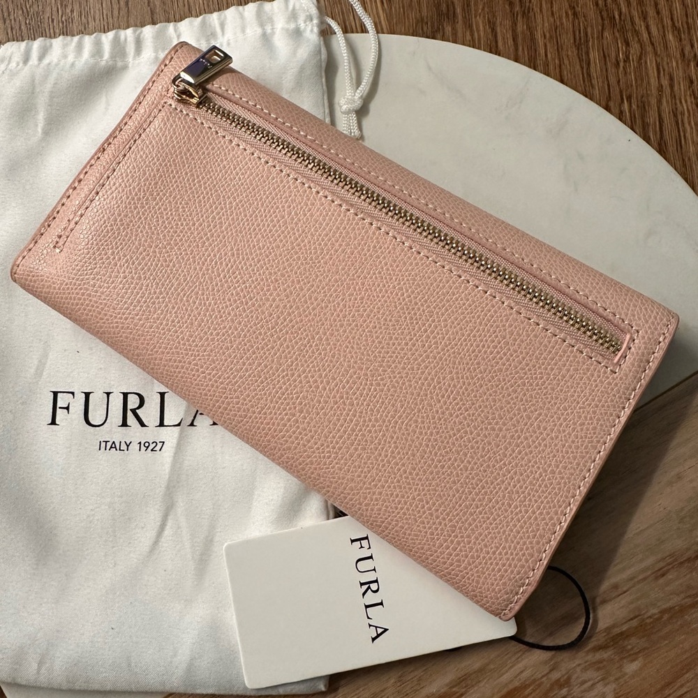 NWT! NEW! Furla Ribbon Blush Leather Tei-Fold Long Wallet Women - Picture 3 of 6